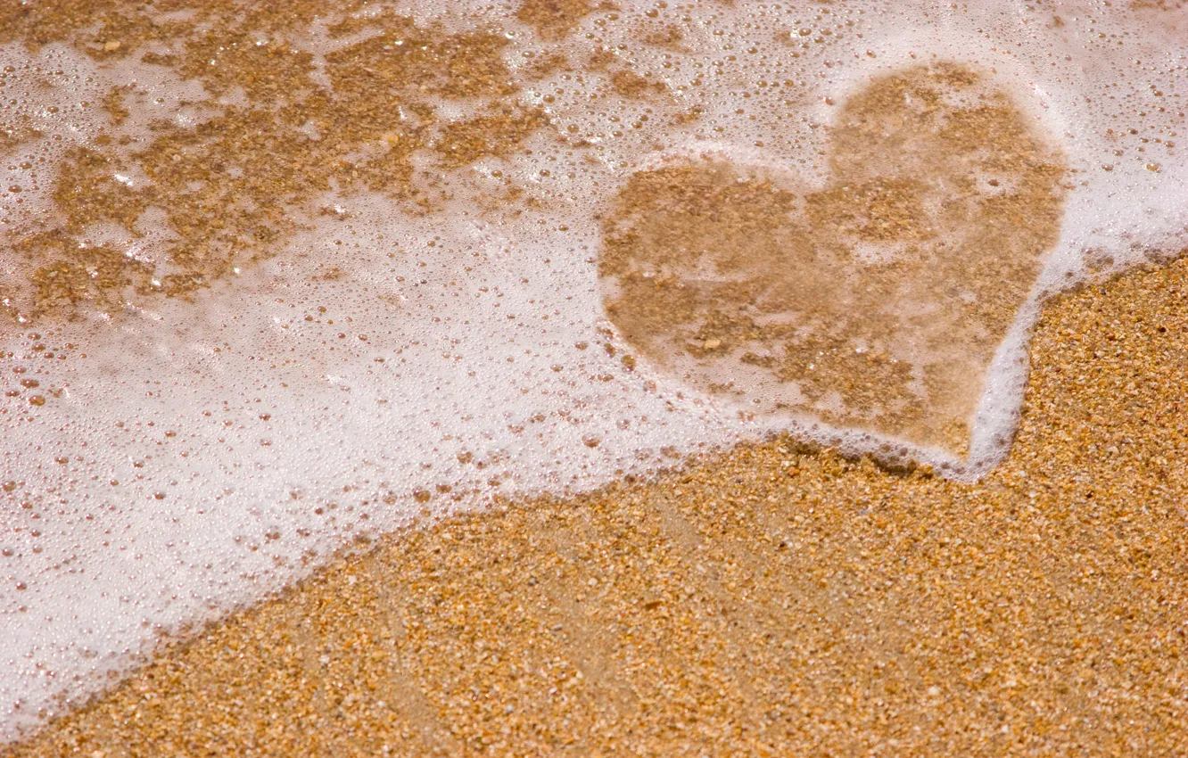 Фото обои море, пляж, пена, галька, сердце, love, heart, Sea
