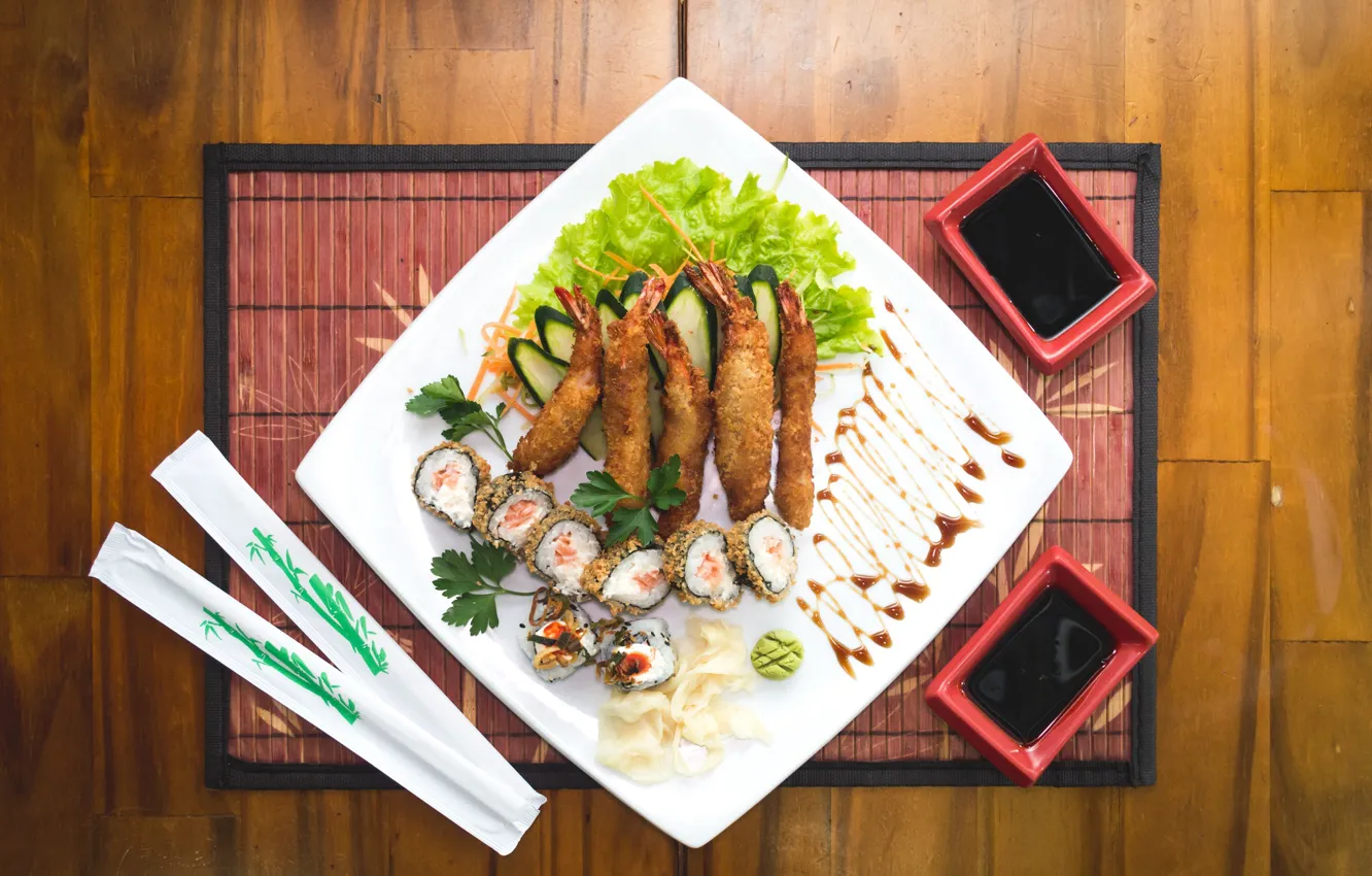 Фото обои food, sushi, chopsticks, sake
