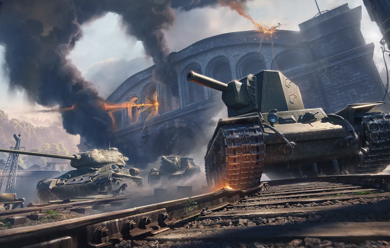 Фото обои Танки, Game, WoT, КВ-2, World of Tanks, ПТ САУ, Мир Танков, Т-34-85