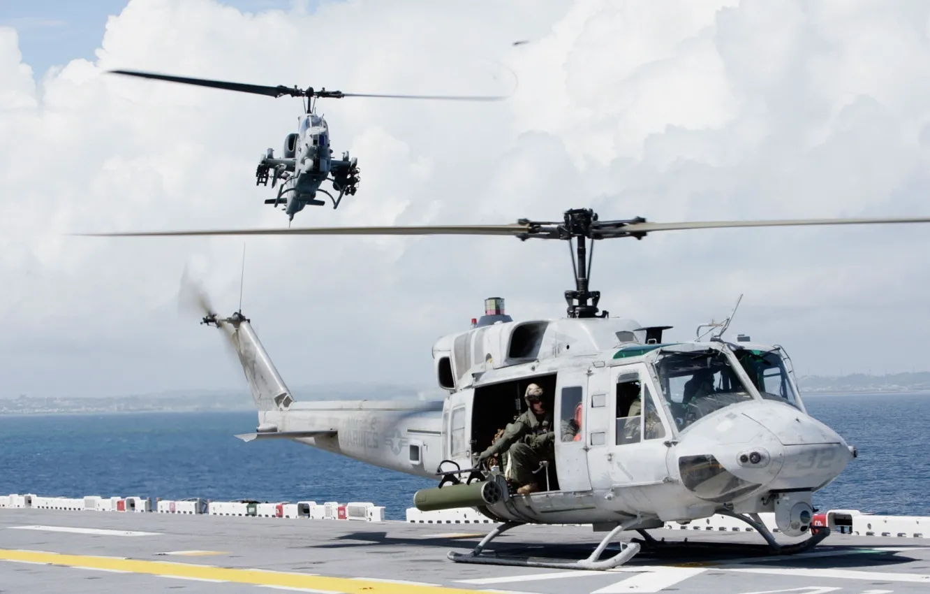 Фото обои вертолеты, вертолет, Twin Huey, Bell AH-1, Super Cobra, Bell UH-1N