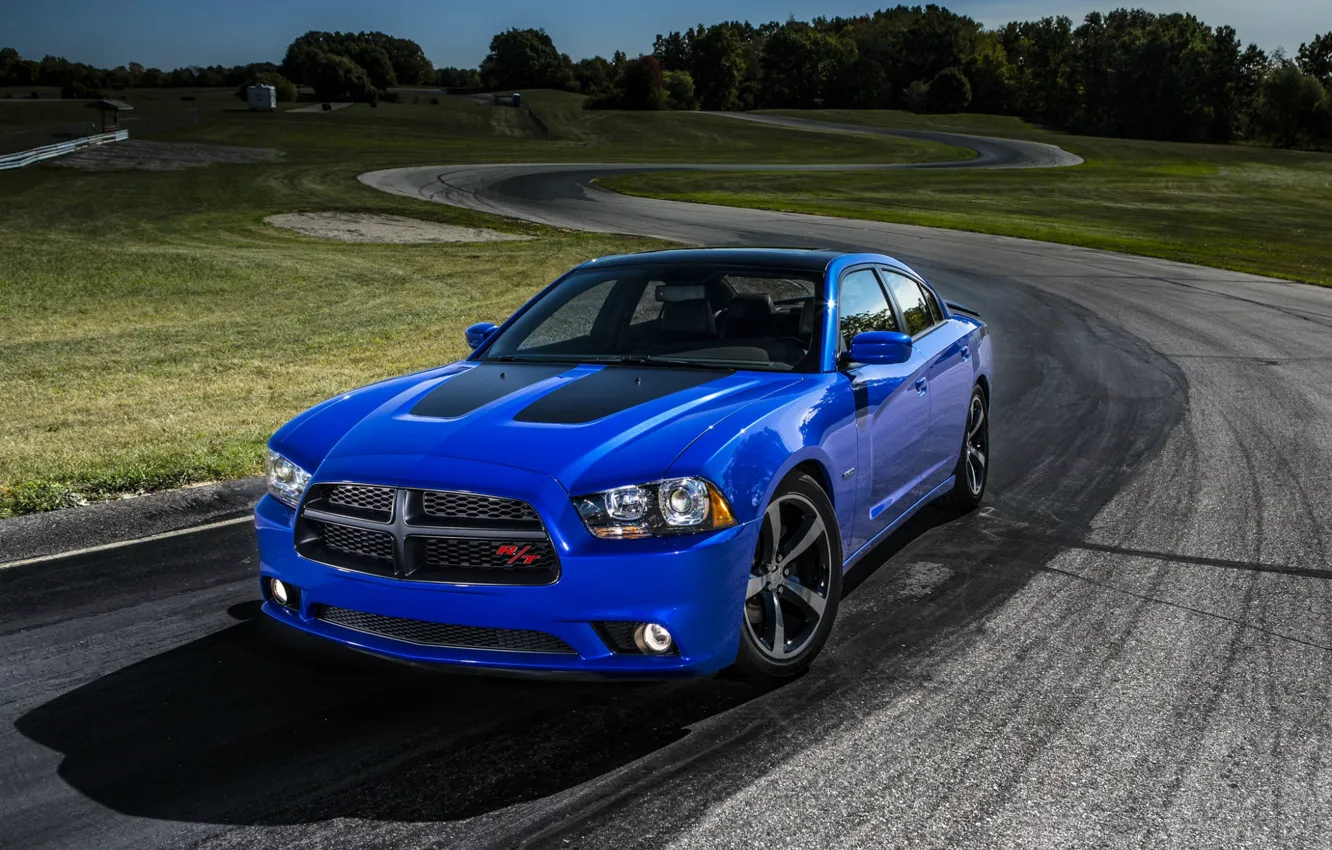 Фото обои синий, Dodge, седан, додж, Charger, трэк, Sedan, R/T