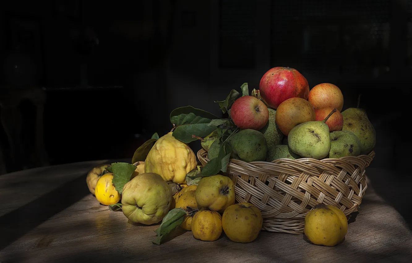 Фото обои яблоко, груша, фрукты, гранат