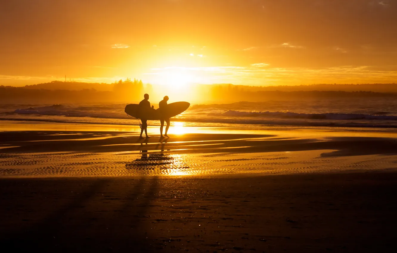 Фото обои sunset, australia, Byron Bay beach, Surfers