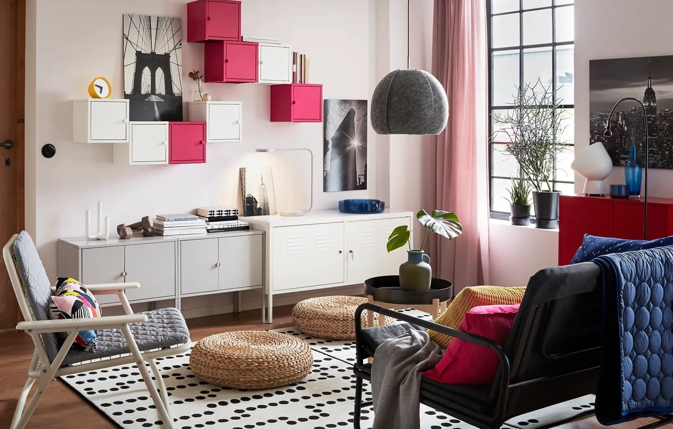 Фото обои дизайн, стиль, интерьер, гостиная, ИКЕА, IKEA idea decor, ИКЕА декор, мебель для маленьких пространств
