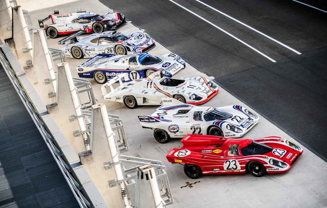 Фото обои Le Mans, Porsche, legends, Porsche 919 Hybrid, Porsche 911 GT1, Porsche 917 KH, Porsche 936/81 …