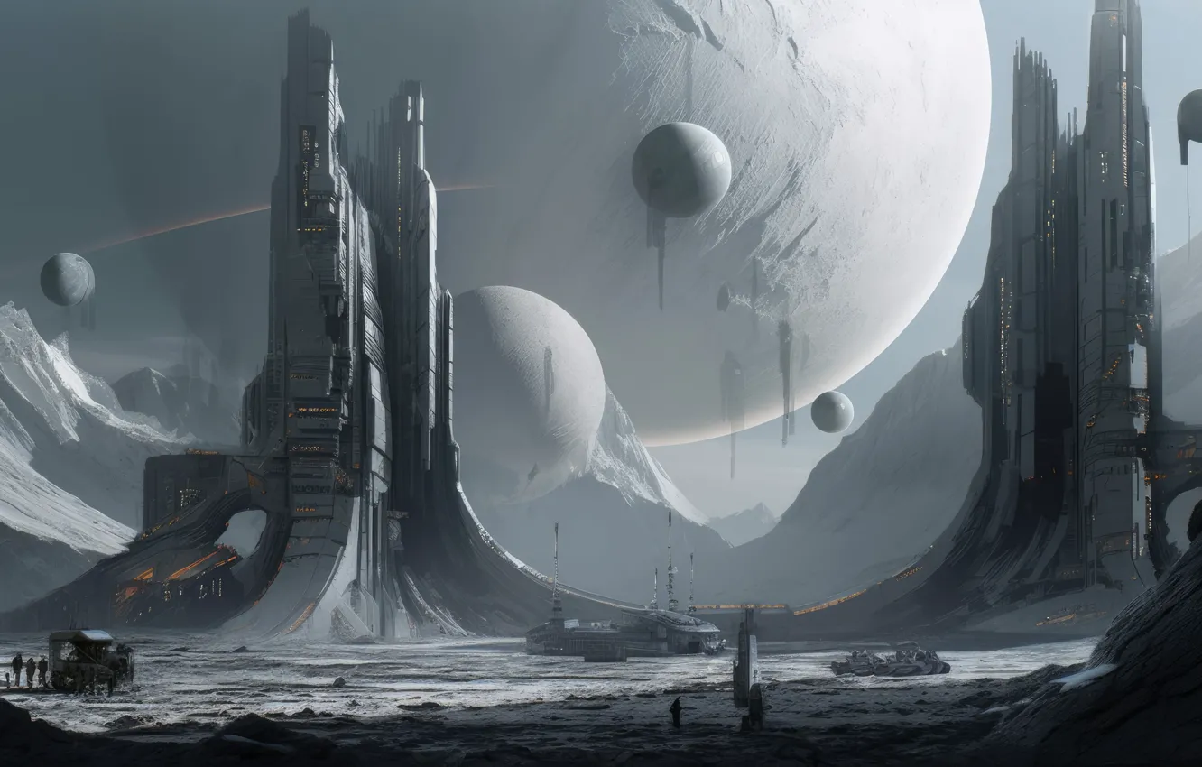 Фото обои космос, серый, люди, фантастика, планеты, space, science fiction, космическая станция