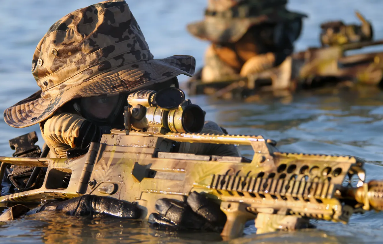 Фото обои вода, оружие, бойцы, Bundeswehr, Kommando