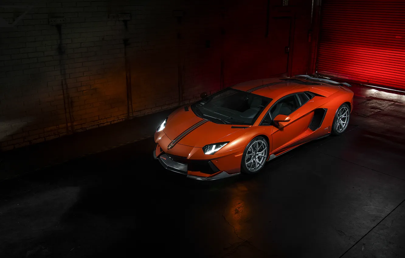 Фото обои Lamborghini, ламборджини, Vorsteiner, front, orange, LP700-4, Aventador, left