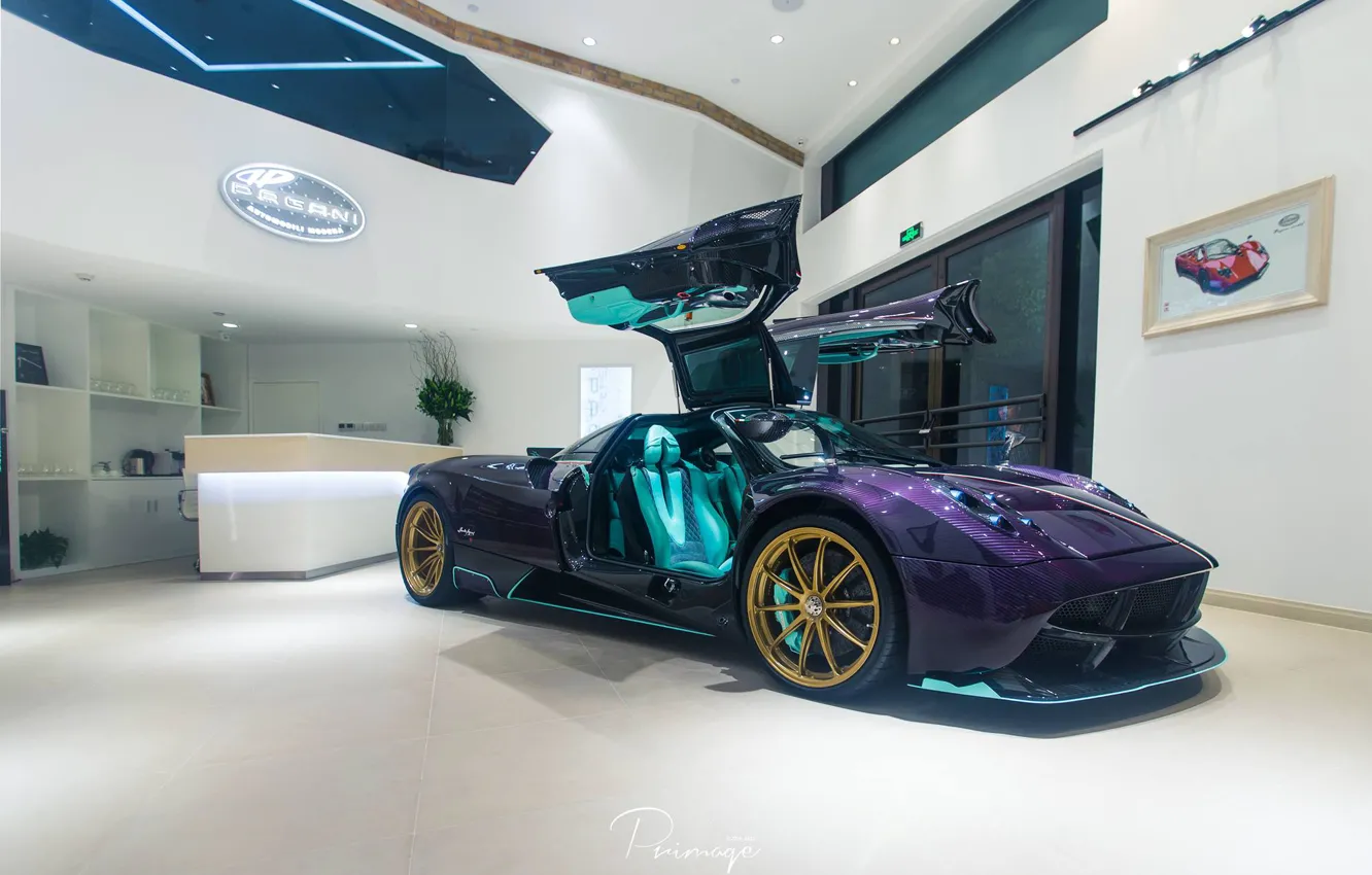 Фото обои Pagani, Huayra, Gullwing, Purple Carbon, Dinastia