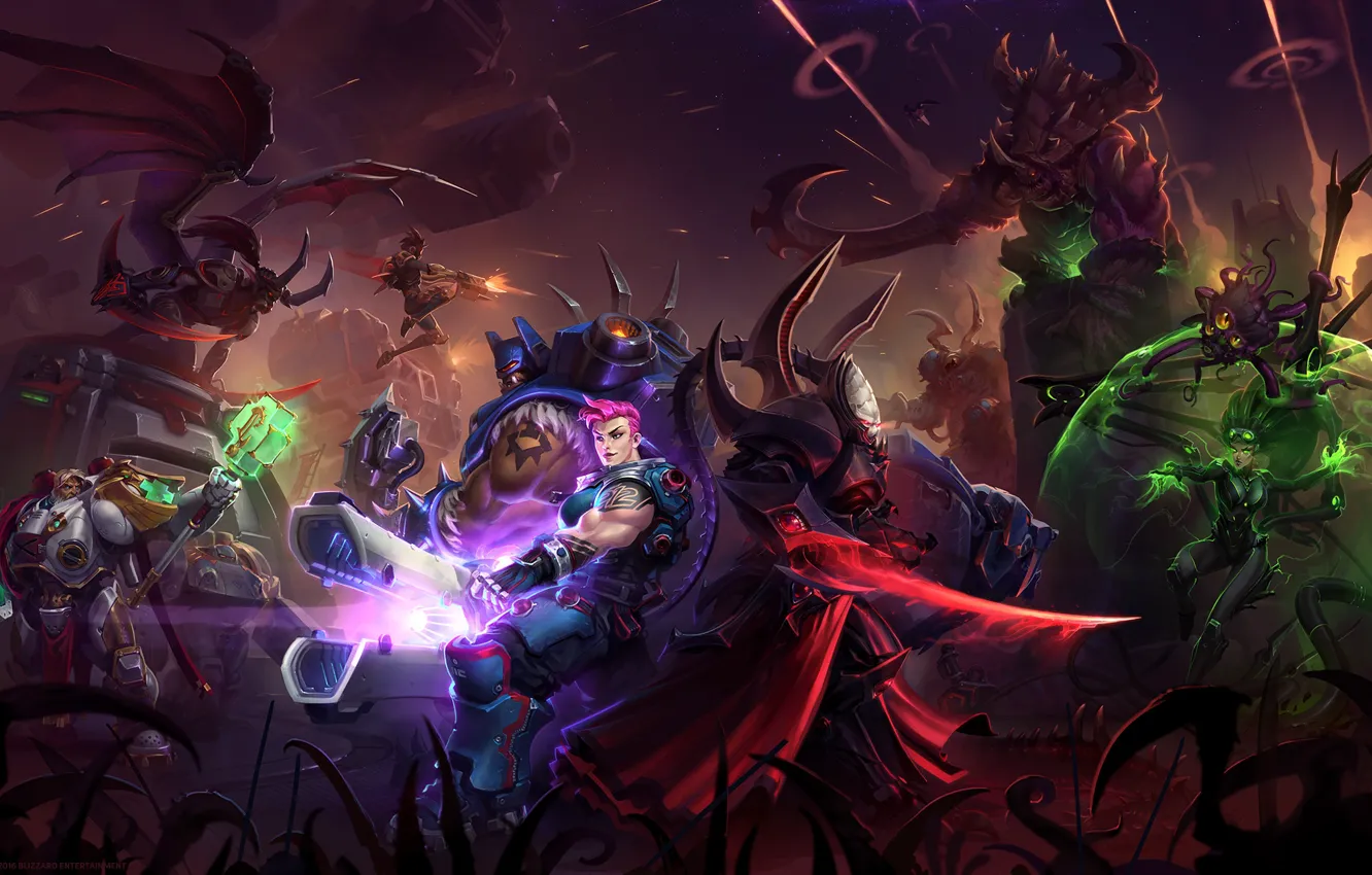 Фото обои starcraft, zerg, warcraft, wow, art, sarah kerrigan, Illidan Stormrage, Heroes of the Storm