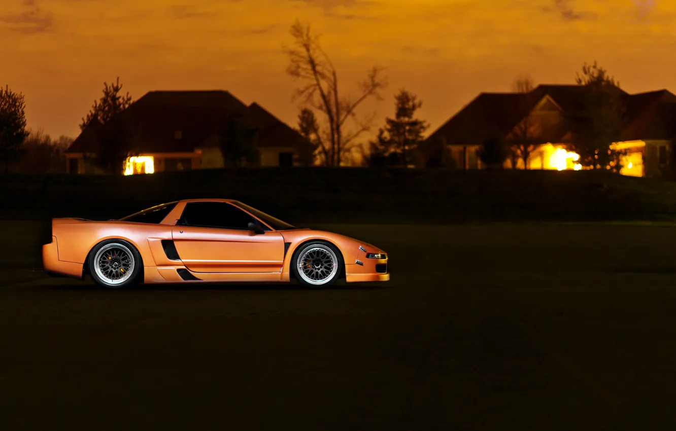 Фото обои закат, дома, оранжевая, Honda, хонда, orange, акура, Acura