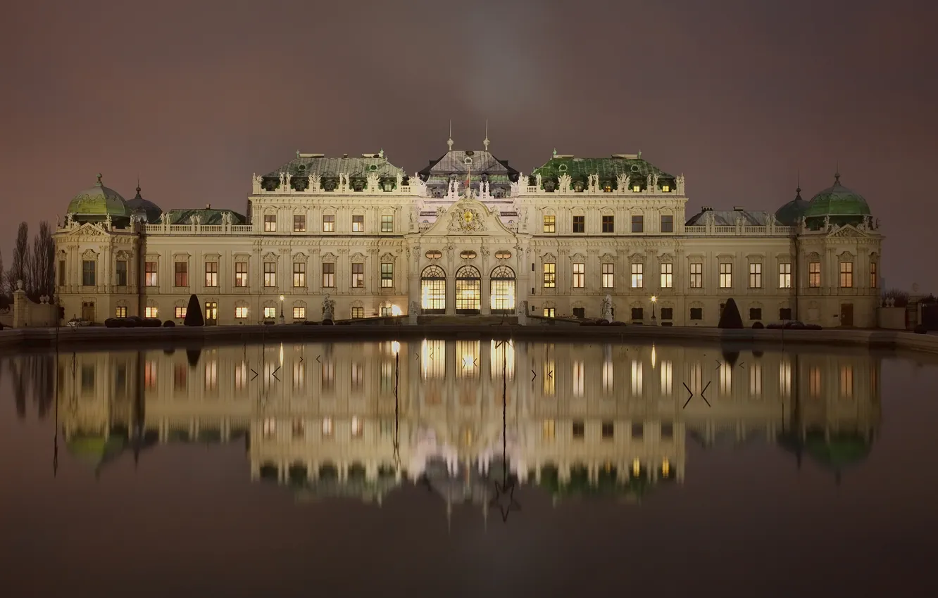Фото обои ночь, огни, Австрия, дворец, palace, Вена, Upper Belvedere, Дворец Бельведер