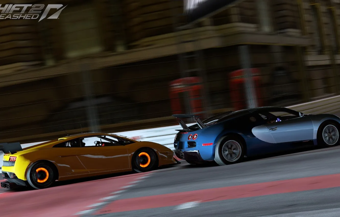 Фото обои гонка, bugatti veyron, суперкары, Lamborghini Gallardo, need for speed shift 2