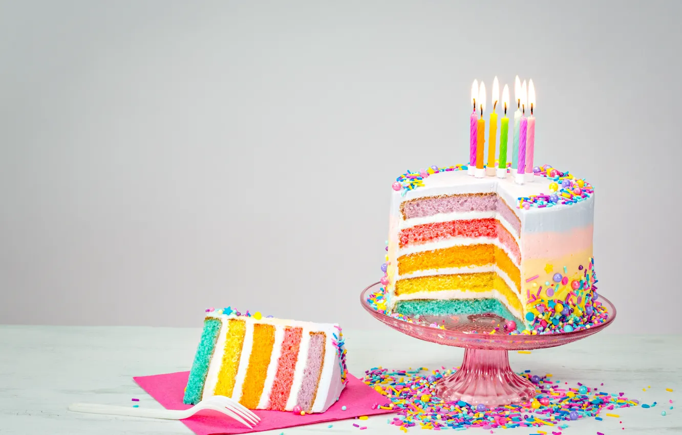 Фото обои день рождения, colorful, торт, cake, Happy Birthday, celebration, candles, decoration