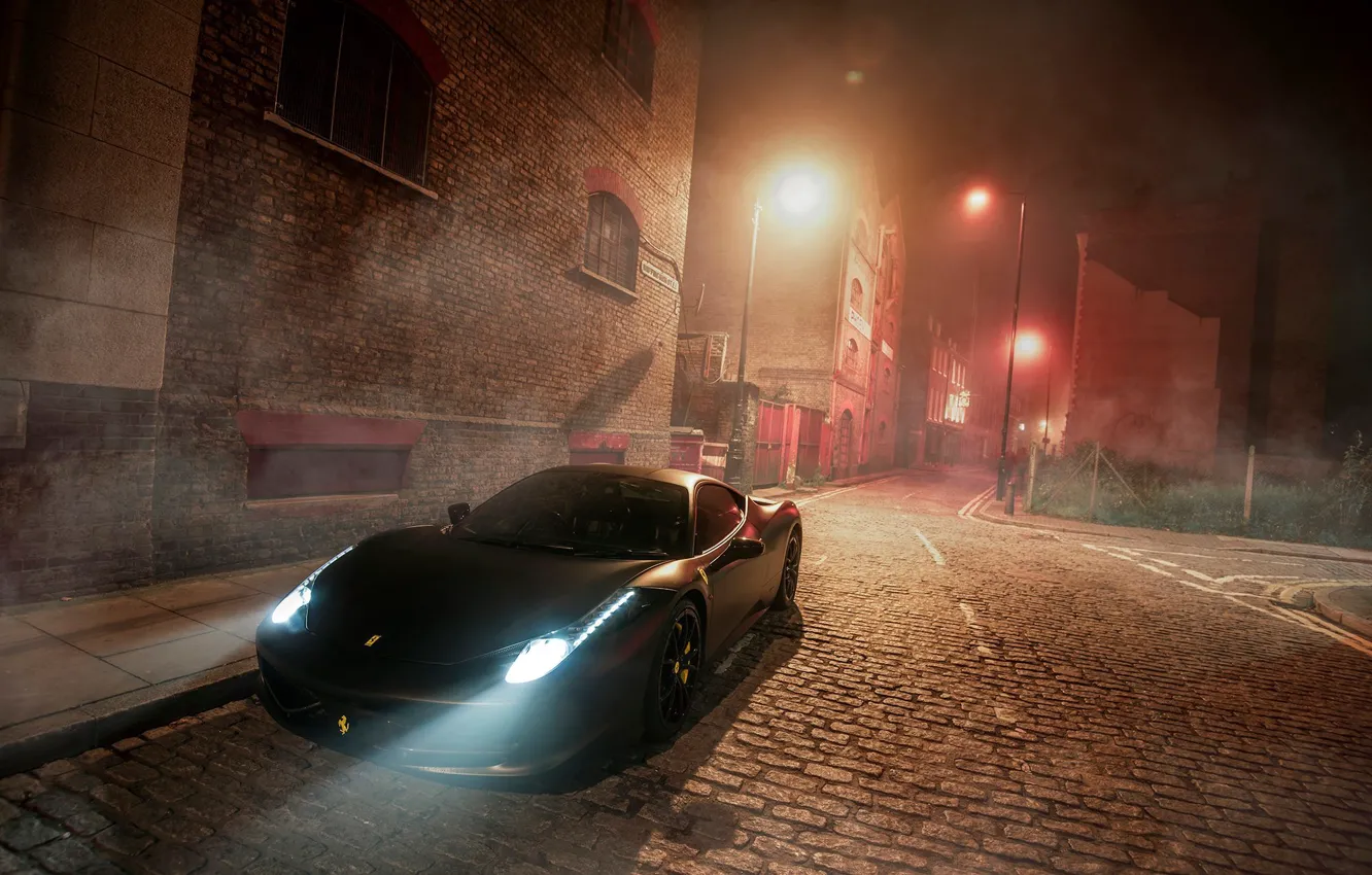 Фото обои Ferrari, 458, Black, Night, Fog, GFWilliams Photographer