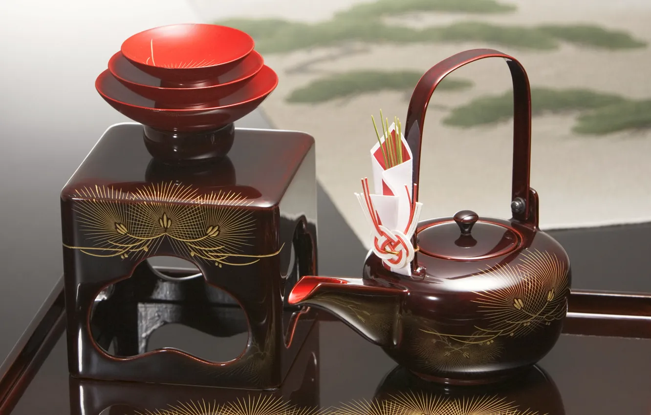 Фото обои Япония, чайник, чашки, Japan, подставка