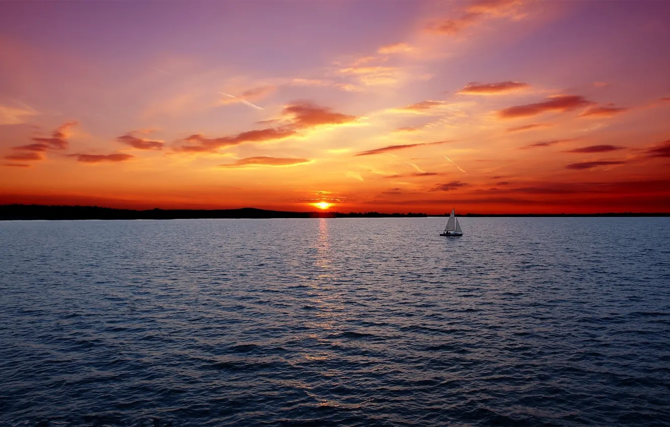 Фото обои побережье, лодка, вечер, парус