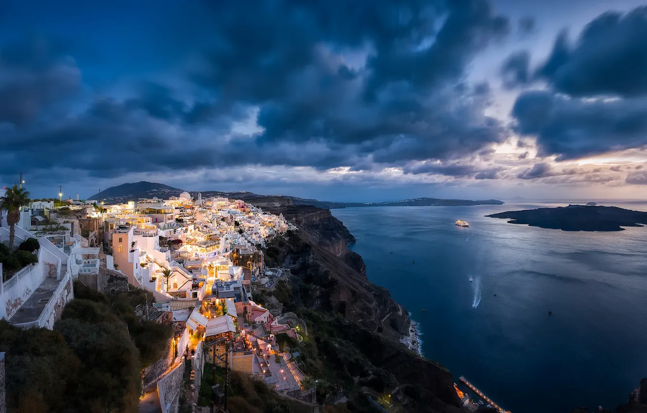 Фото обои море, побережье, остров, Санторини, Греция, Santorini, Greece, Эгейское море