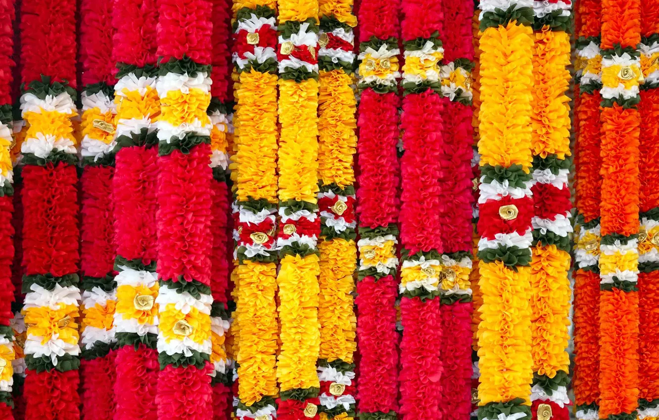 Фото обои цветы, Индия, гирлянды, праздник Угади