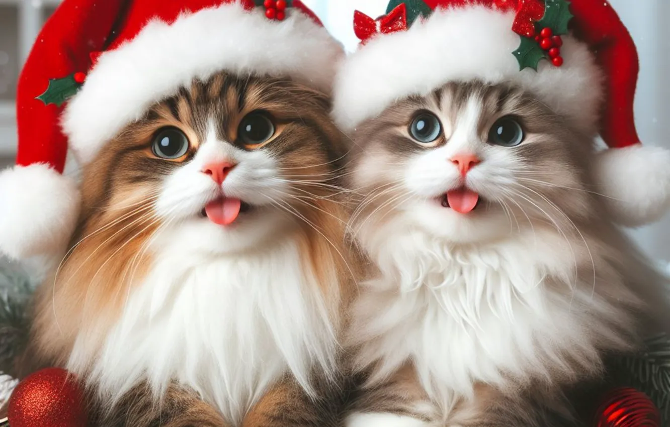 Фото обои язык, кошка, взгляд, кошки, котенок, портрет, Рождество, котята