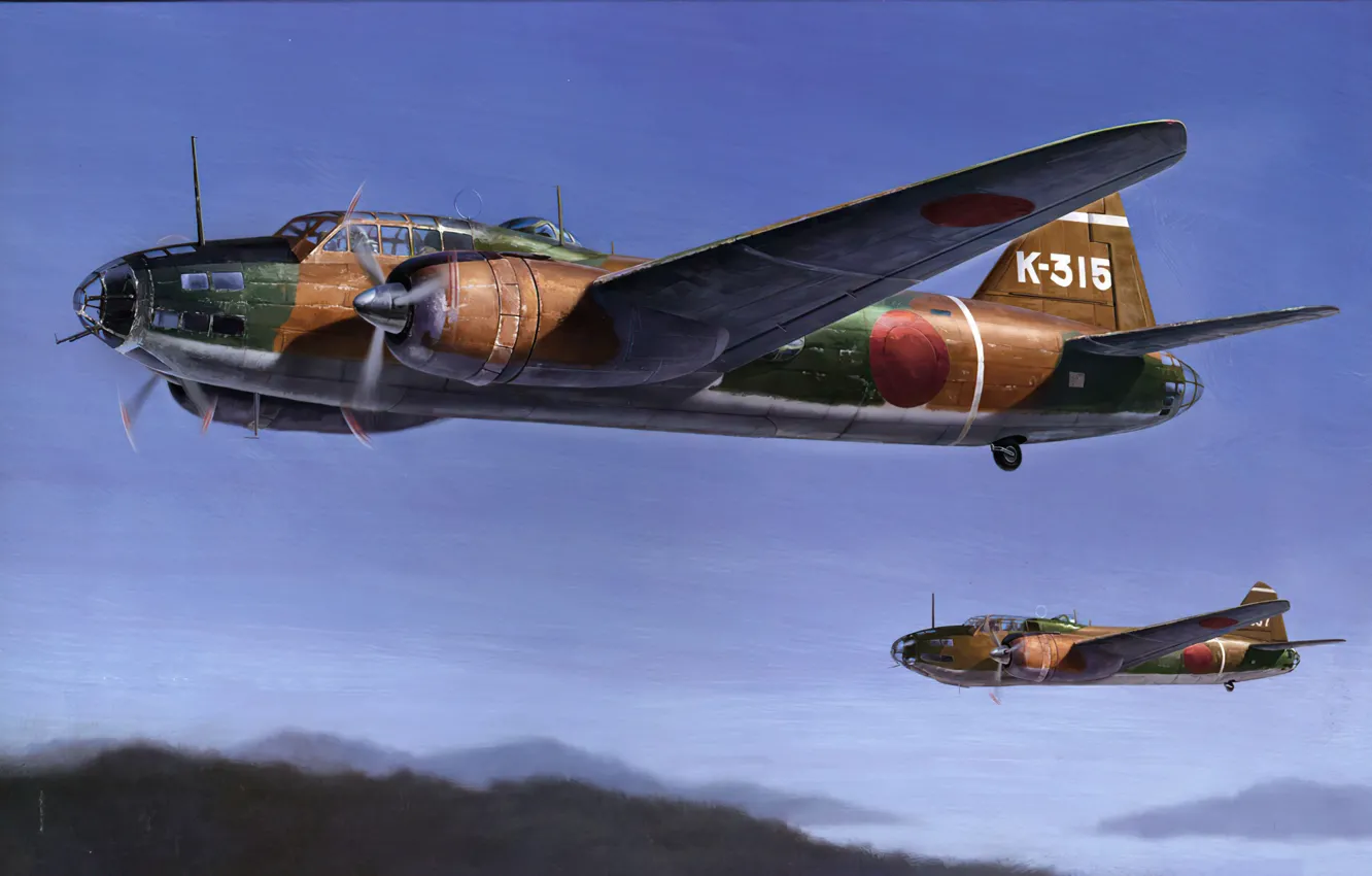 Фото обои bomber, art, airplane, aviation, ww2, Mitsubishi g4m1