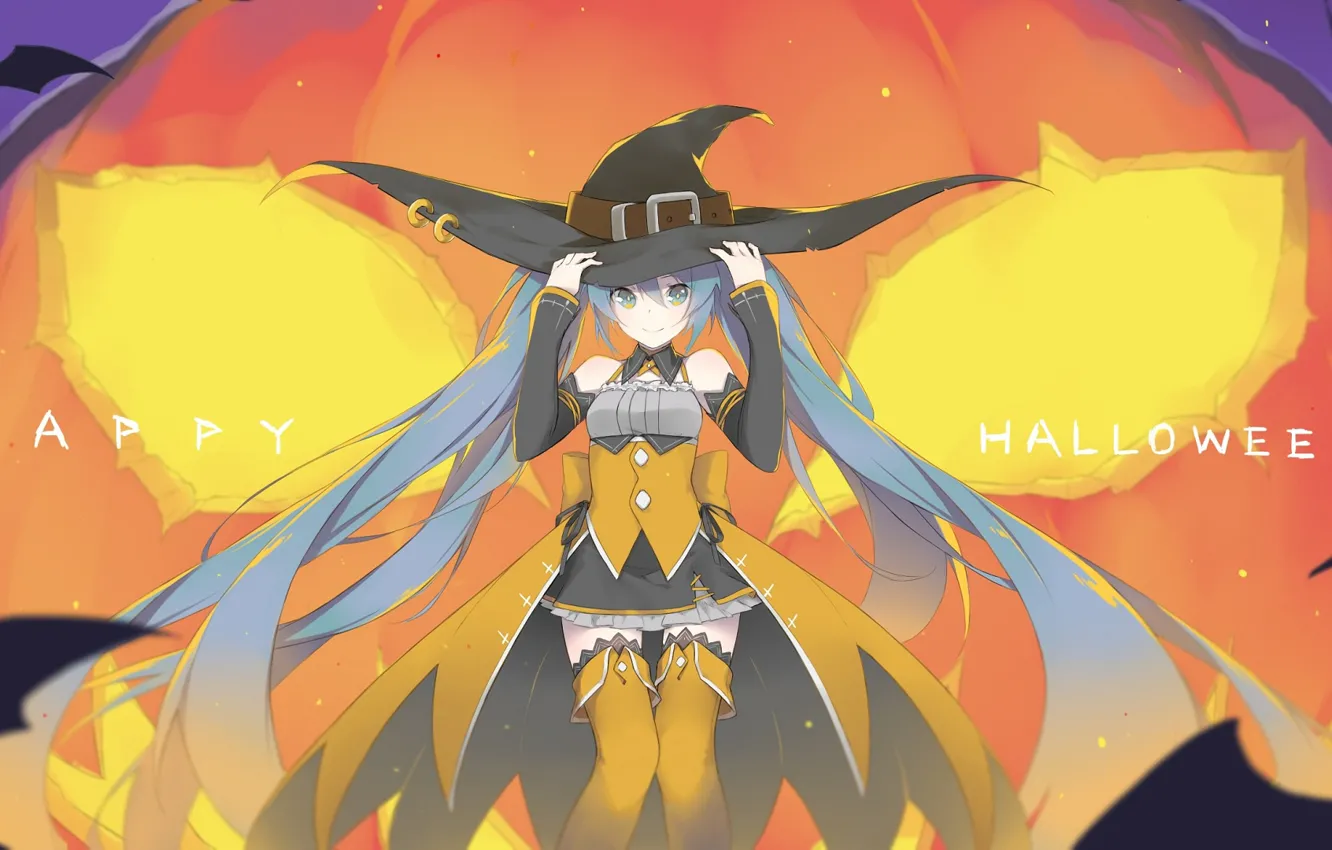 Фото обои праздник, аниме, арт, девочка, vocaloid, hatsune miku, хеллоуин