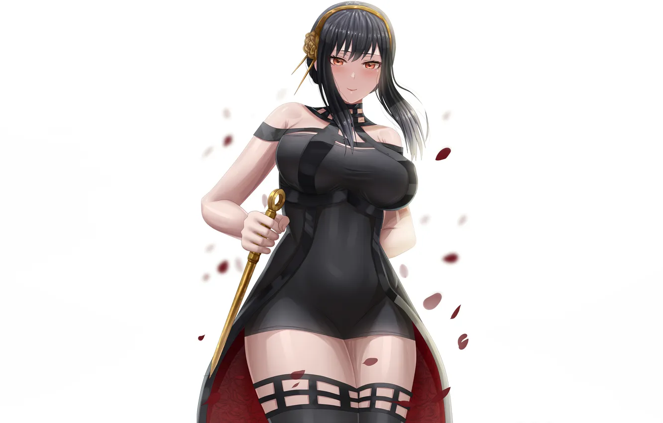 Фото обои girl, sexy, thighhighs, dress, boobs, anime, beautiful, twintails