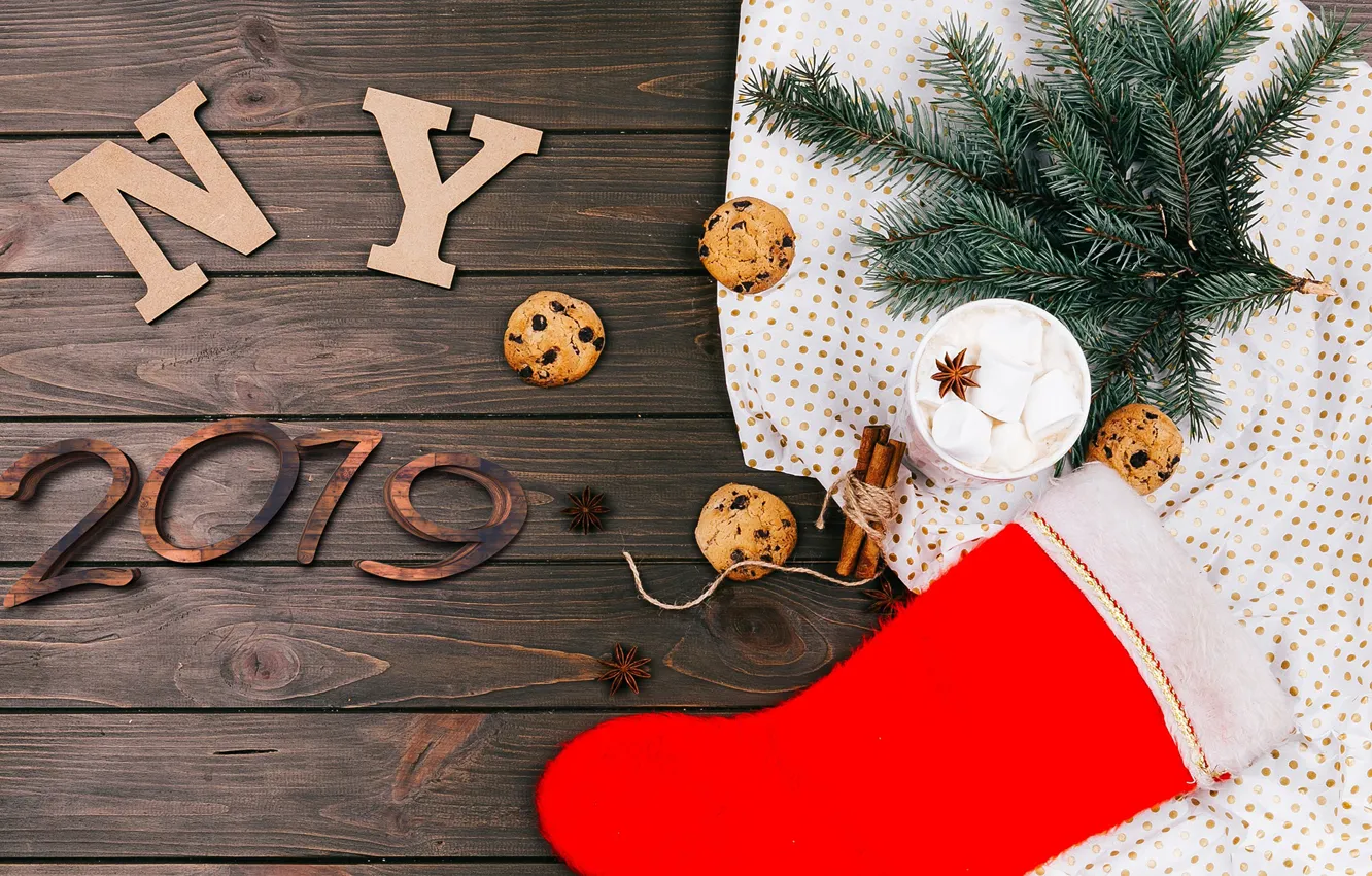 Фото обои зима, елка, печенье, Рождество, Новый год, корица, выпечка, 2019