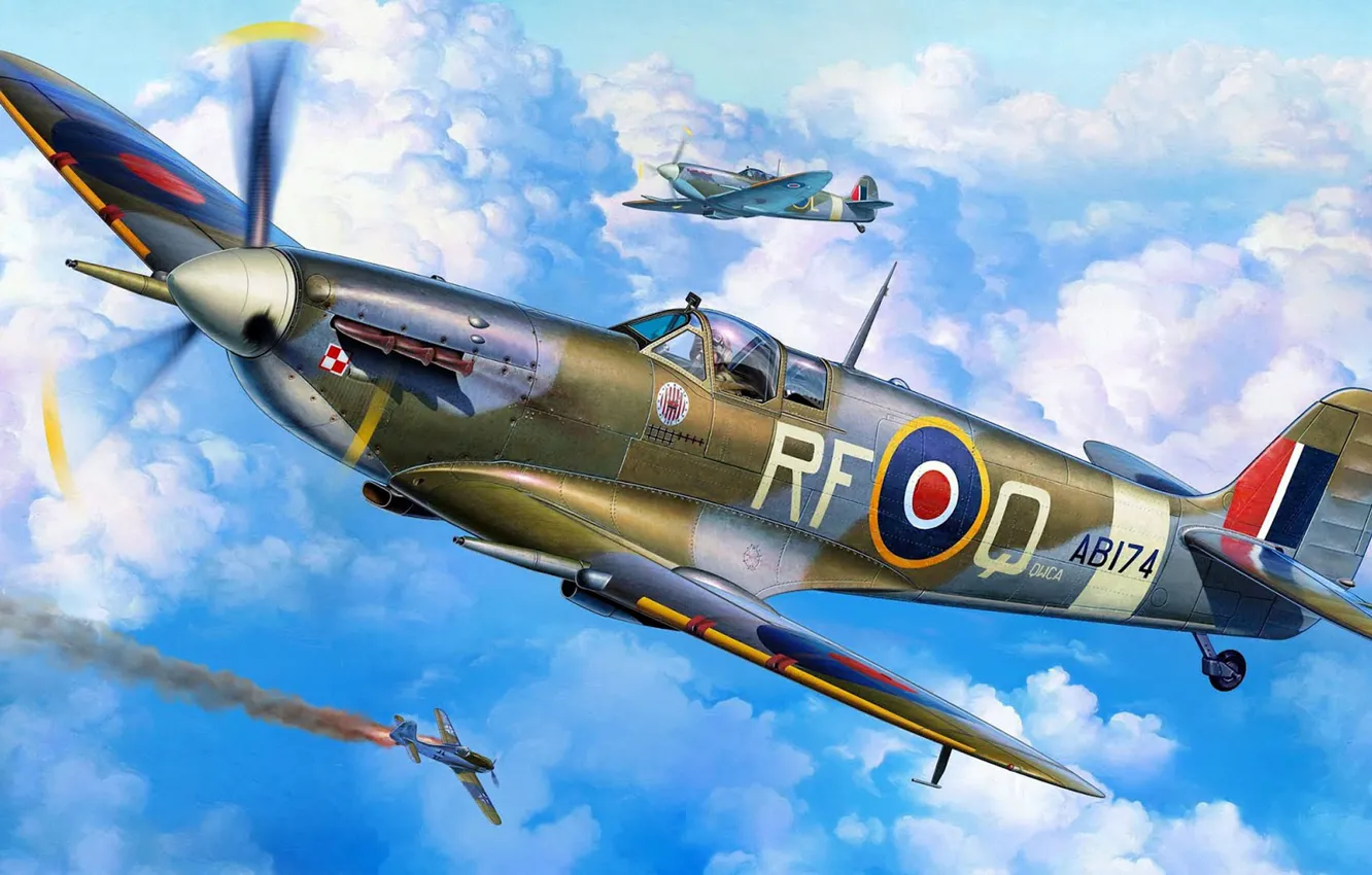 Фото обои истребитель, Великобритания, польша, Michal Reinis, Raf, Supermarine Spitfire Mk.VC