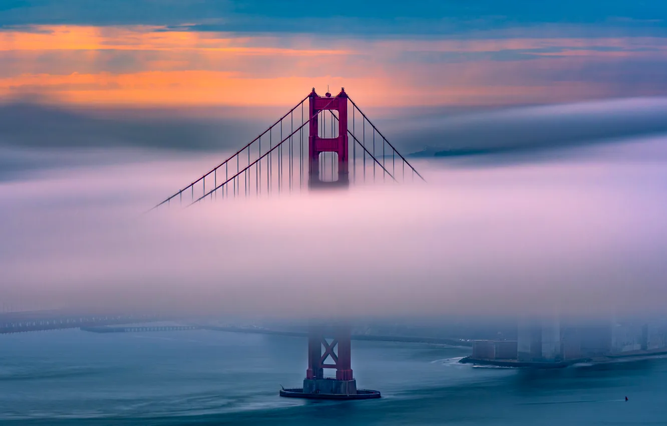 Фото обои city, USA, Golden Gate Bridge, sea, ocean, landscape, bridge, sunset