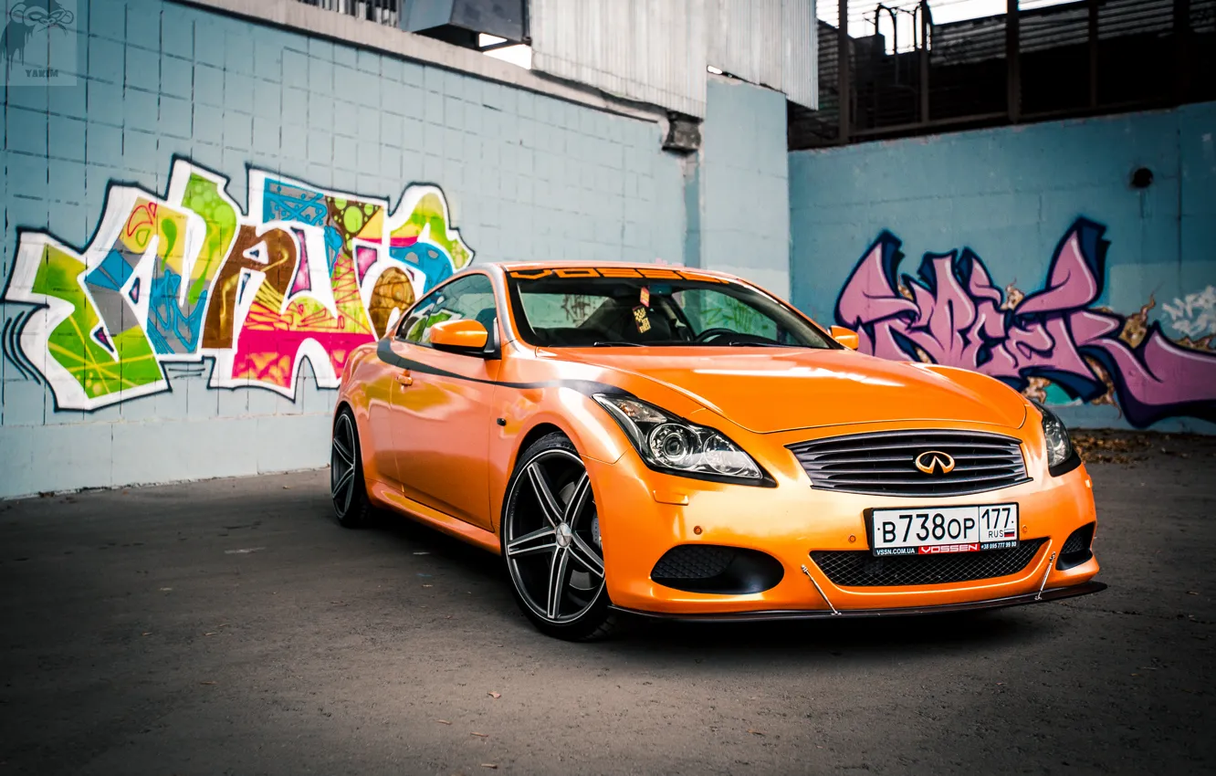 Фото обои Оранжевый, Граффити, Infiniti, Orange, Sedan, G37