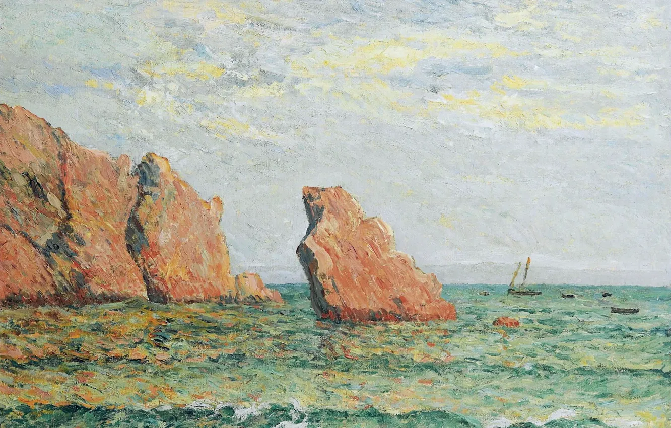 Фото обои картина, морской пейзаж, 1900, Maxime Maufra, Максим Мофра, Lonely Rock at Morgat