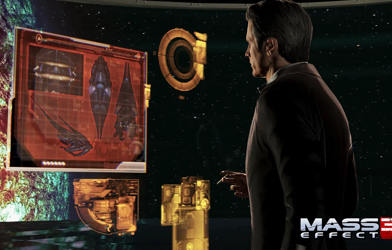 Фото обои Солнце, сигарета, база, Призрак, Mass Effect 3, Жнецы, Illusive man, Данные