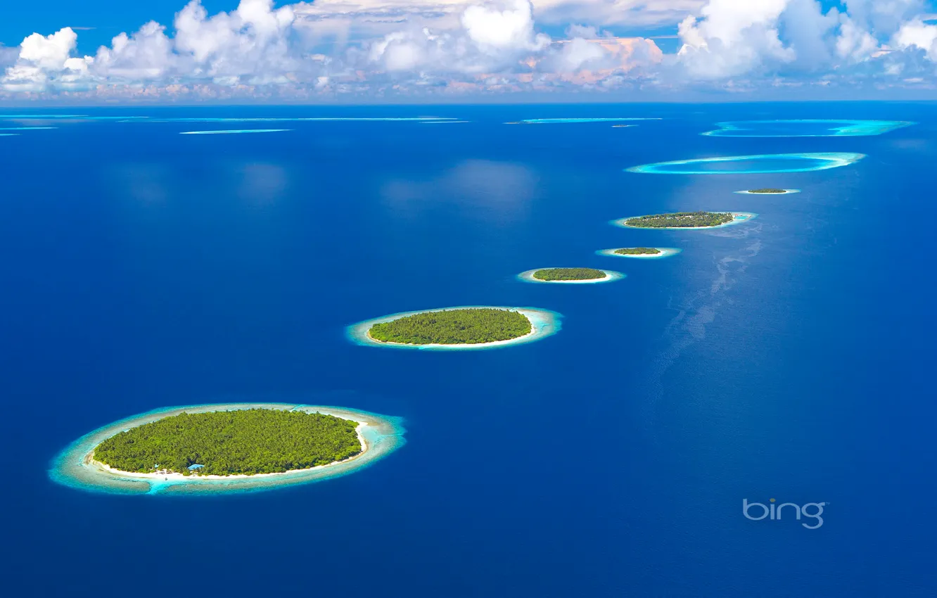 Фото обои море, небо, остров, атолл, Мальдивы, Maldives, Southern Maalhosmadulu Atoll