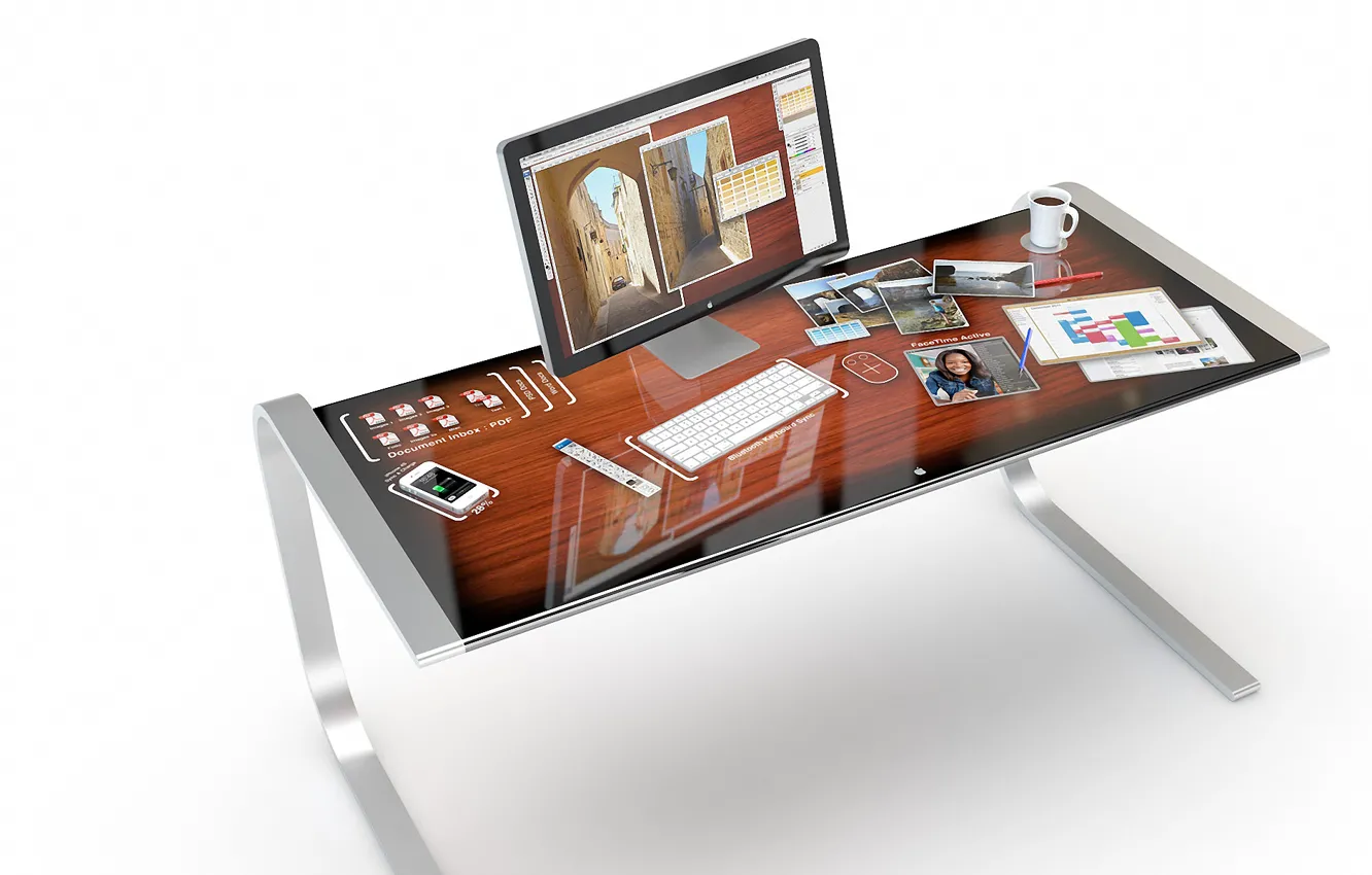 Фото обои дизайн, отражение, стол, Apple, concept, iDesk