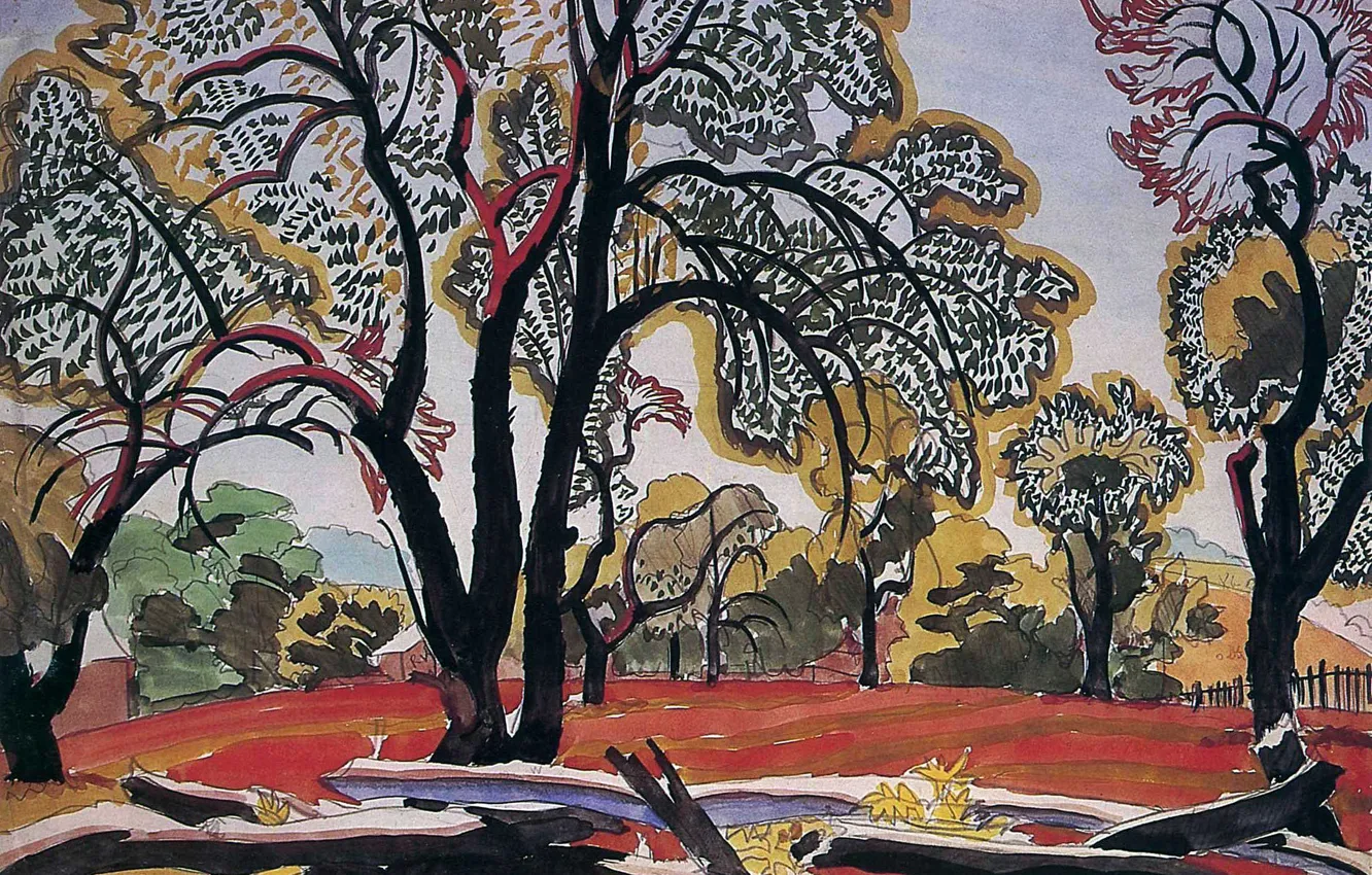 Фото обои 1916, Charles Ephraim Burchfield, Hot Morning Sunlight (Post`s Woods), Decorarive Landscape