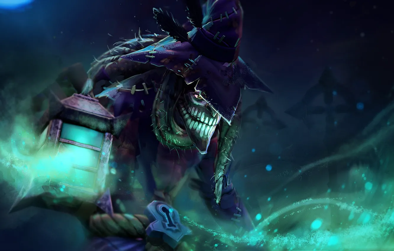 Фото обои игра, фонарь, dota 2, жрец, dazzle
