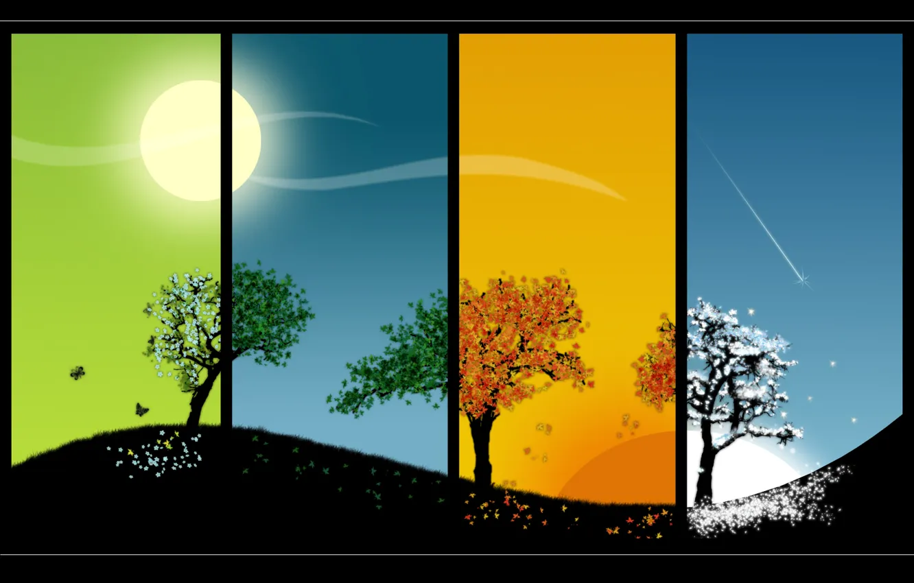 Фото обои солнце, деревья, времена года, сезоны