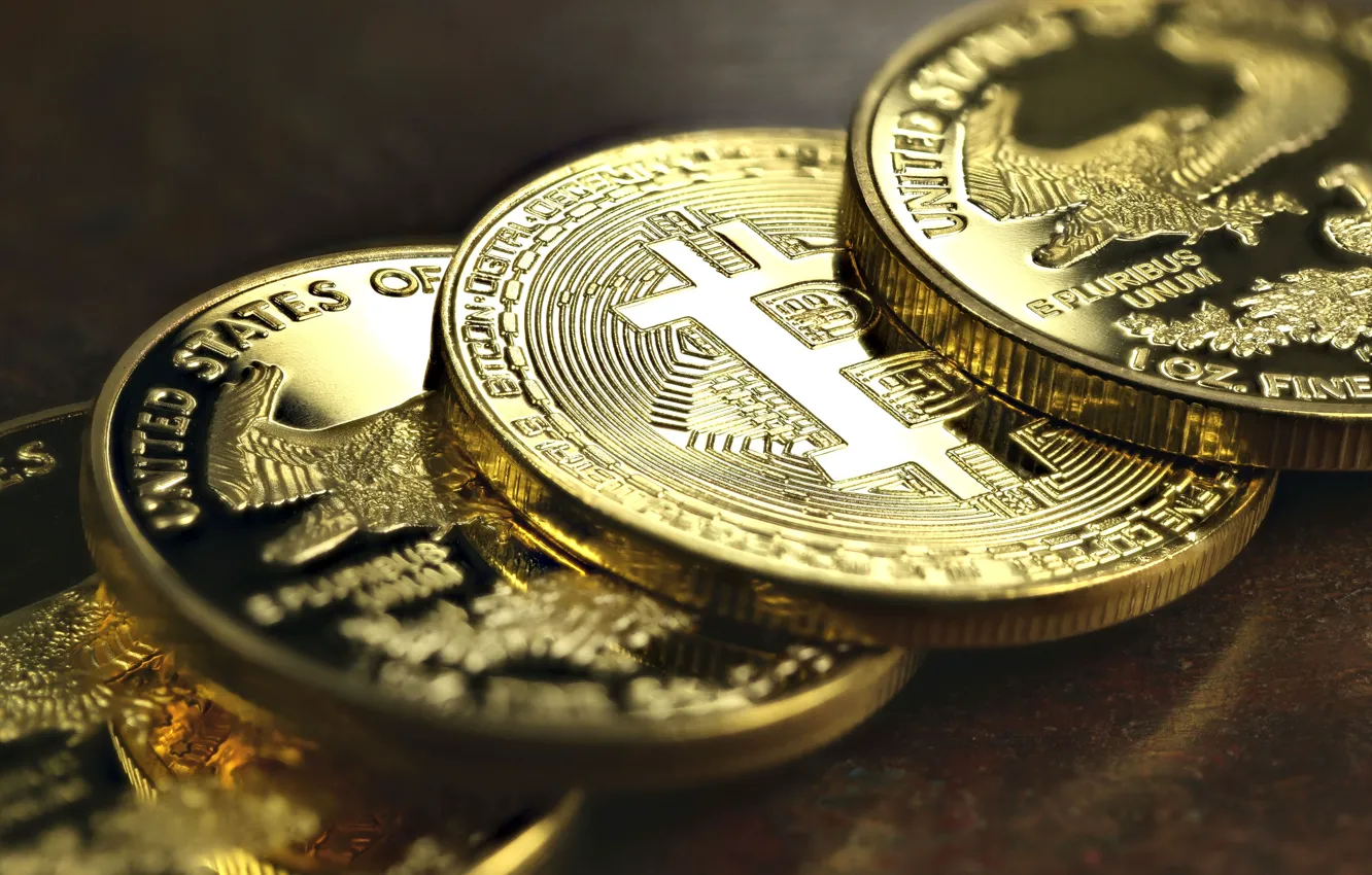 Фото обои размытие, лого, монеты, валюта, bitcoin, гурт, биткоин