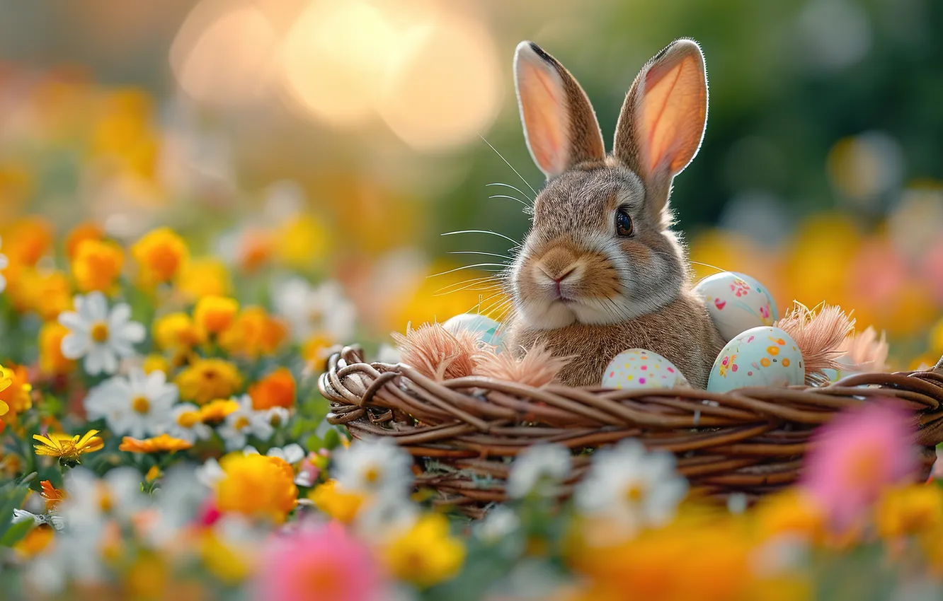 Фото обои цветы, яйца, весна, colorful, Пасха, happy, flowers, spring