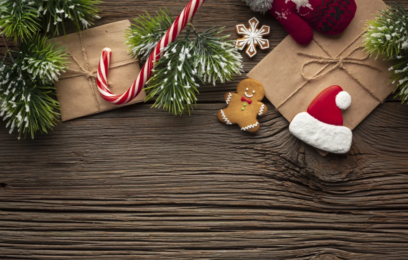 Фото обои украшения, печенье, Рождество, подарки, Новый год, new year, Christmas, wood