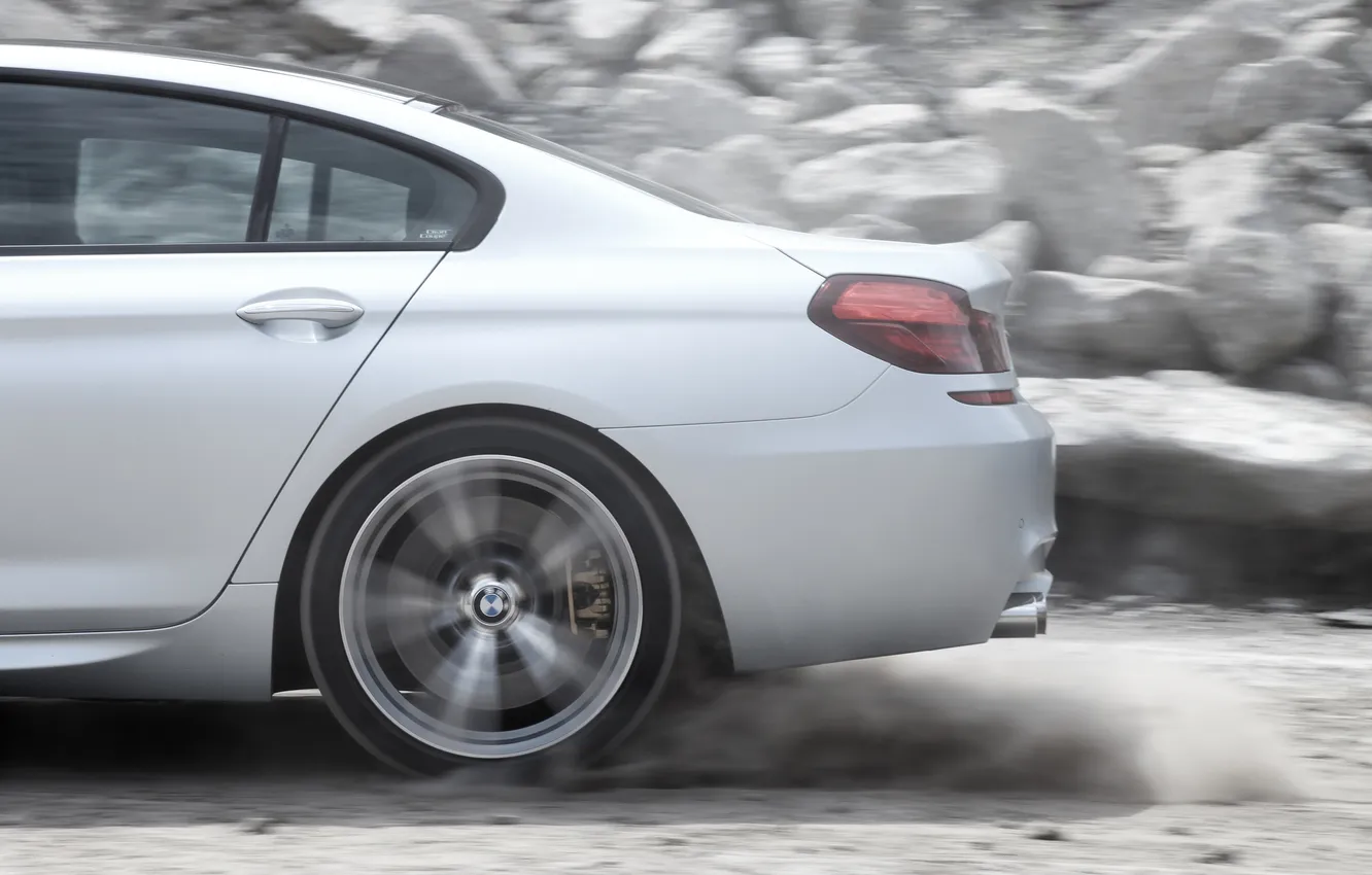 Фото обои BMW, silver, dust, speed, back, gran coupe