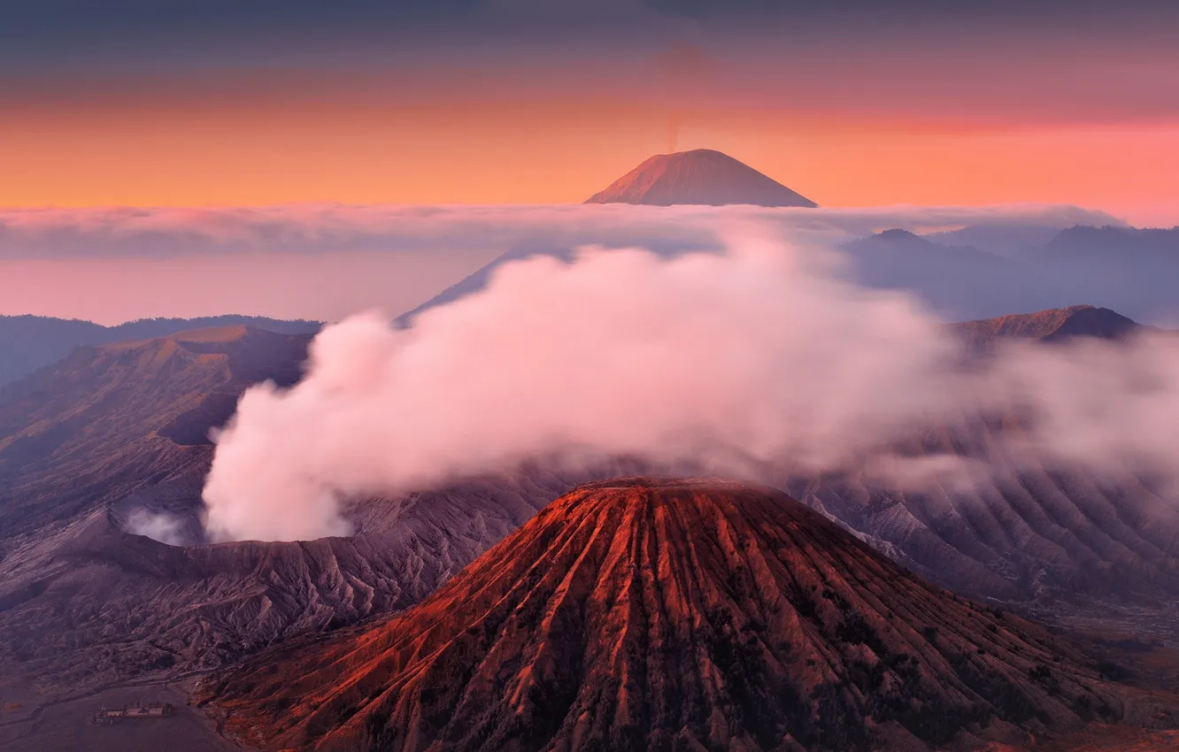 Фото обои закат, горы, природа, вулканы, Ява