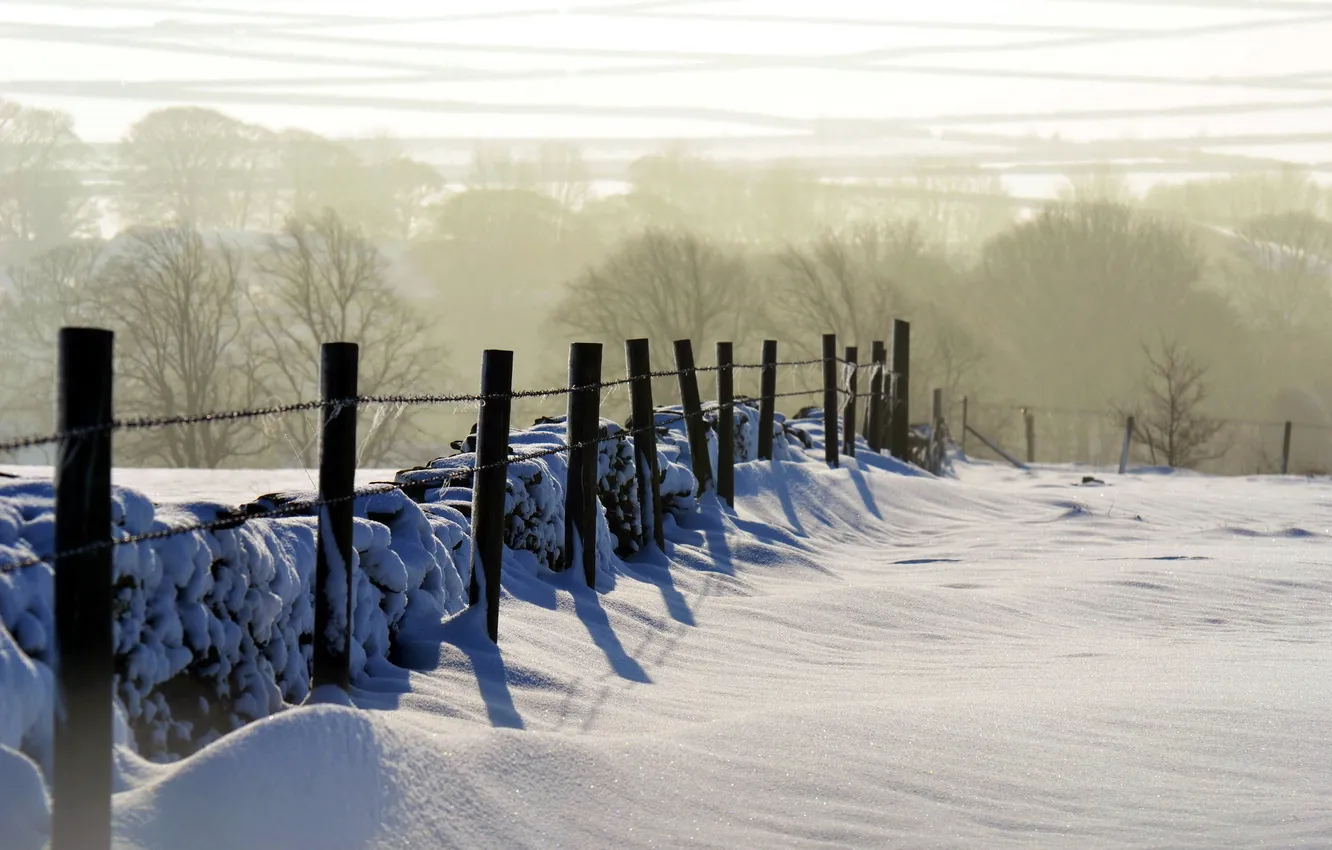 Фото обои зима, пейзаж, природа, забор