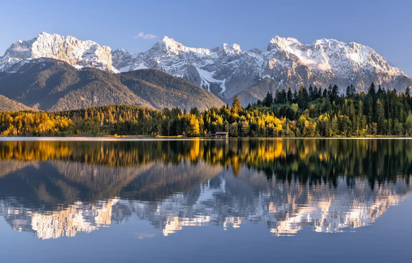 Фото обои осень, лес, горы, озеро, отражение, Германия, Бавария, Germany