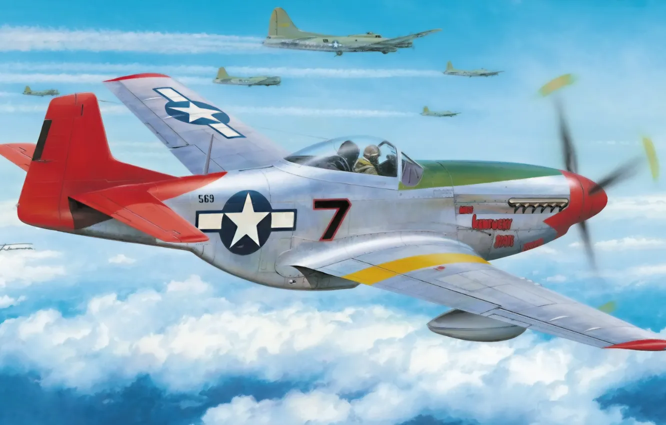 Фото обои aircraft, war, art, painting, aviation, ww2, Tuskegee airmen, P-51 D Mustang