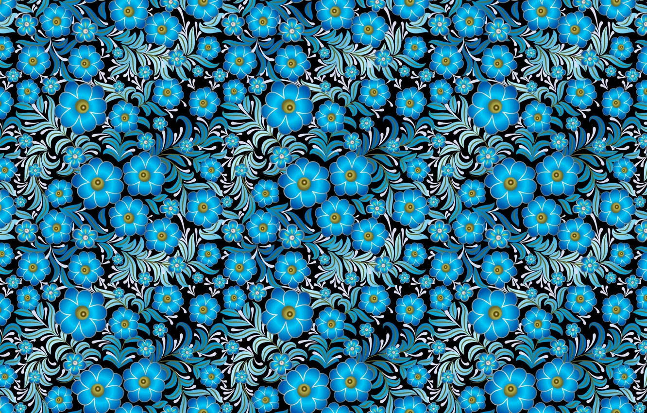 Фото обои цветы, синий, узор