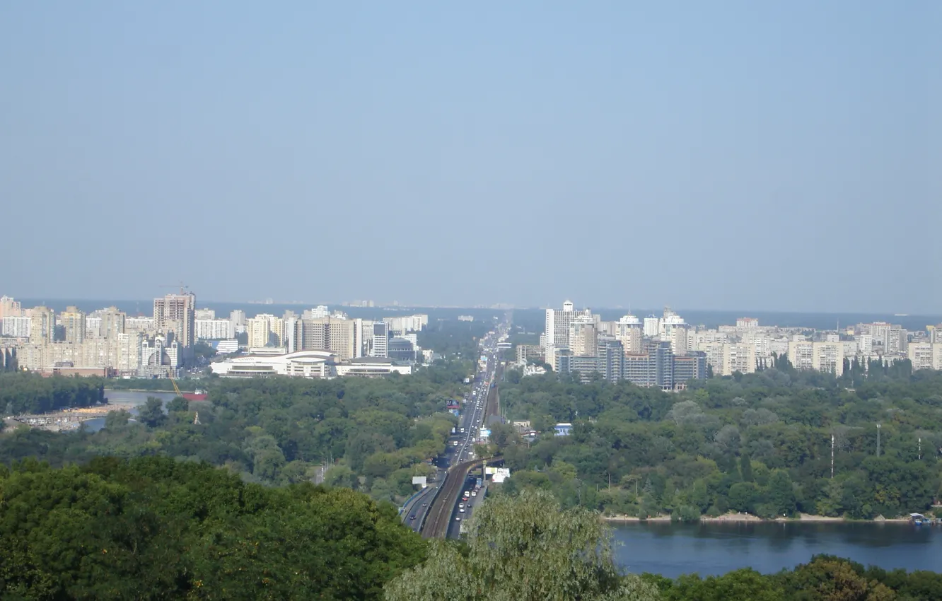 Фото обои лето, небо, мост, Киев, Днепр