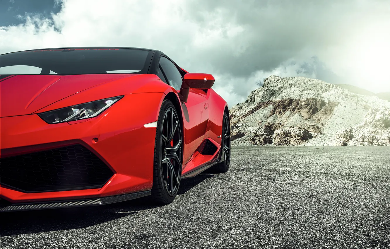 Фото обои Lamborghini, Red, красная, ламборджини, 2015, Huracan, хуракан, LP 60-4