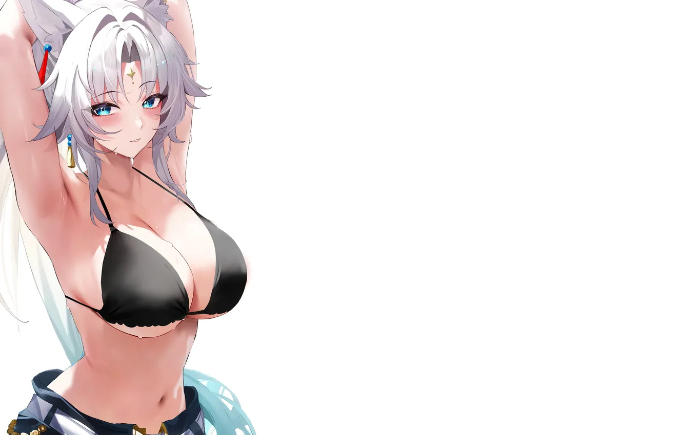 Фото обои girl, fox, boobs, anime, breasts, babe, tummy, oppai